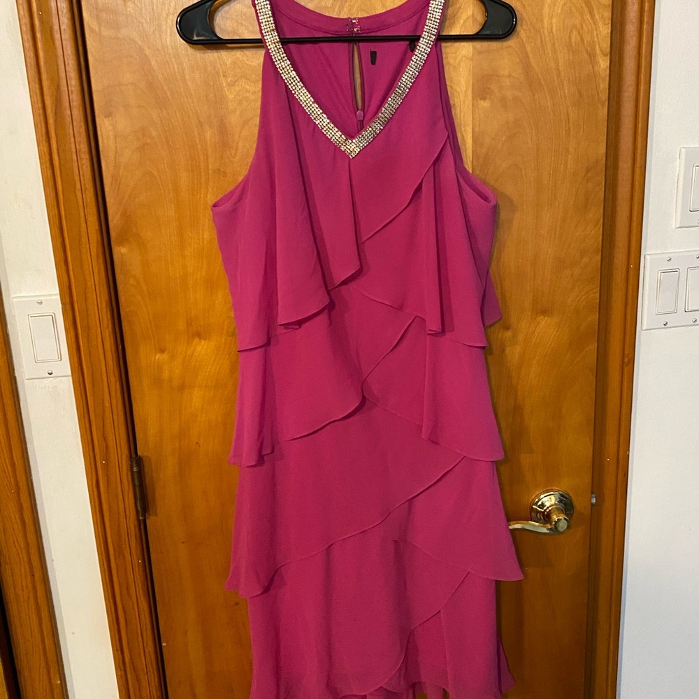 Chic Pink Sleeveless Dress with Rhinestone Detail